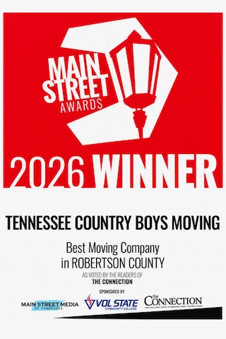 Main Street Awards 2026 Winner: Tennessee Country Boys Moving, Best Moving Company in Robertson County.