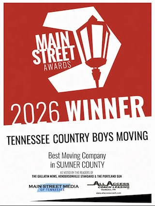 Main Street Awards 2026 Winner: Tennessee Country Boys Moving, Best Moving Company in Sumner County.